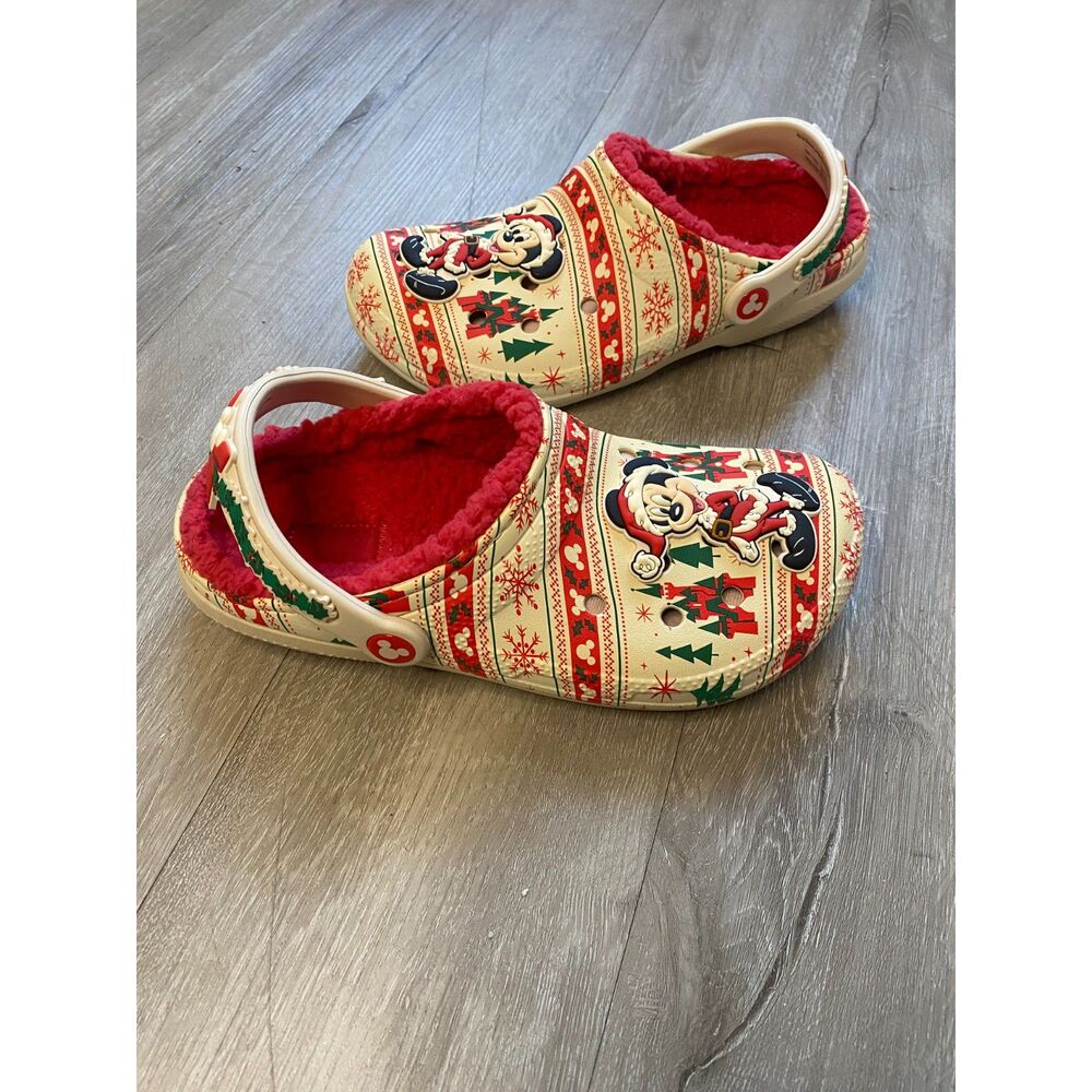 Crocs Disney Santa Mickey Mouse Fair Isle Holiday Lined Clogs M6 W8 211520-90H